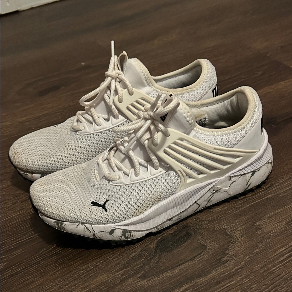 Puma White Mesh Sneakers with Marbled Sole